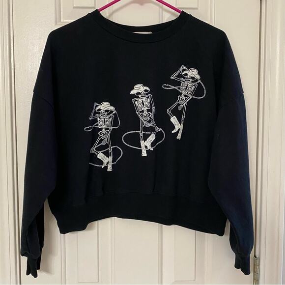 ALTAR’D STATE • Black Cowboy Skeleton Country Roads Sweatshirt Pullover - Picture 2 of 7